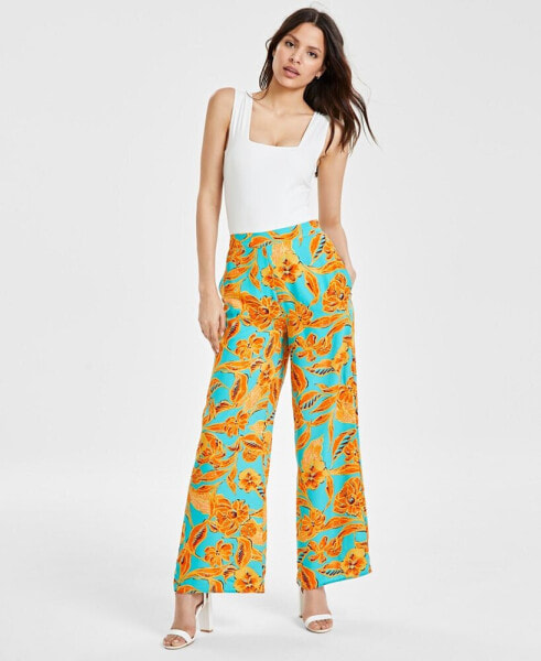 Women's Floral-Print Wide-Leg Pants, Created for Macy's