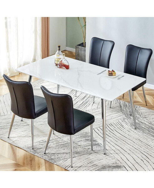 Modern Glass Dining Table with 4 PU Chairs, Durable & Stylish