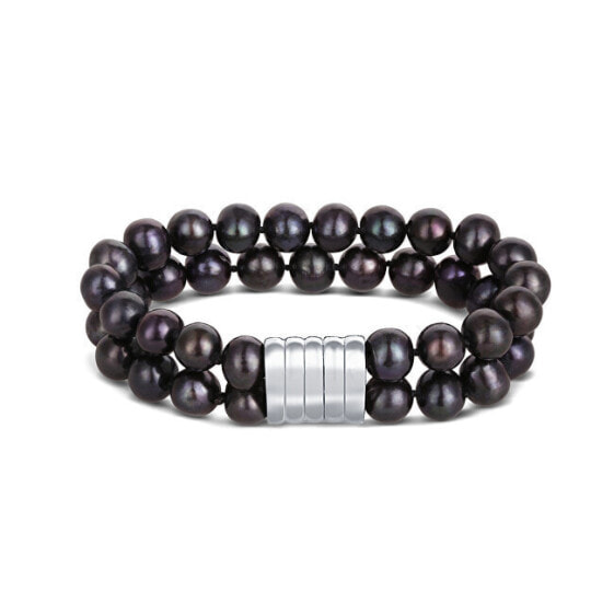 Double/Double Row Genuine Black Pearl Bracelet JL0599