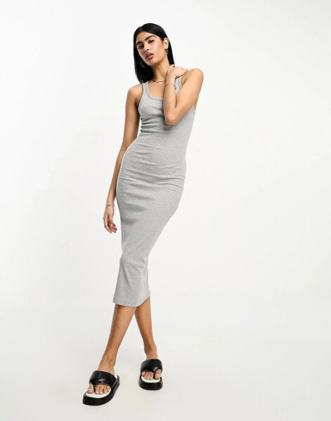 ASOS DESIGN scoop neck ribbed midi dress in grey marl