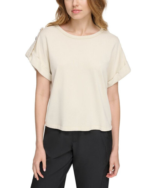 Women's Short-Roll-Sleeve French Terry Top