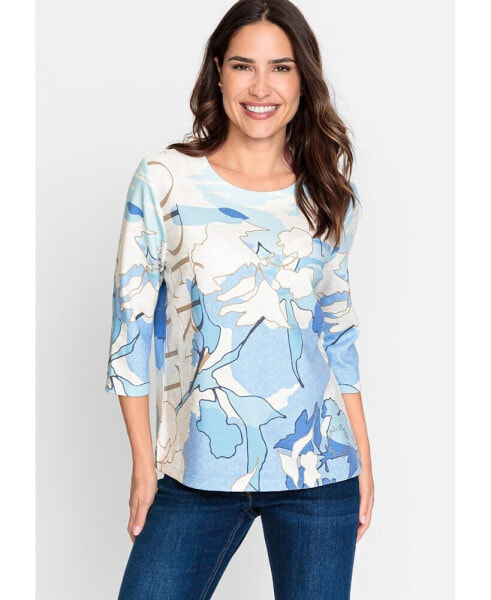 3/4 Sleeve Abstract Print Jersey Top