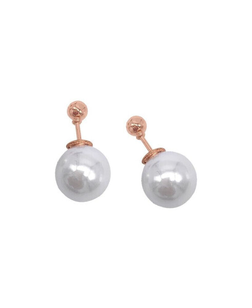 Rose Gold Imitation Pearl Double-Sided Ball Earrings