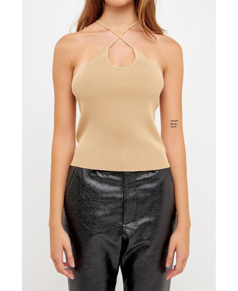 Women's Crossover Skinny Rib Knit Top