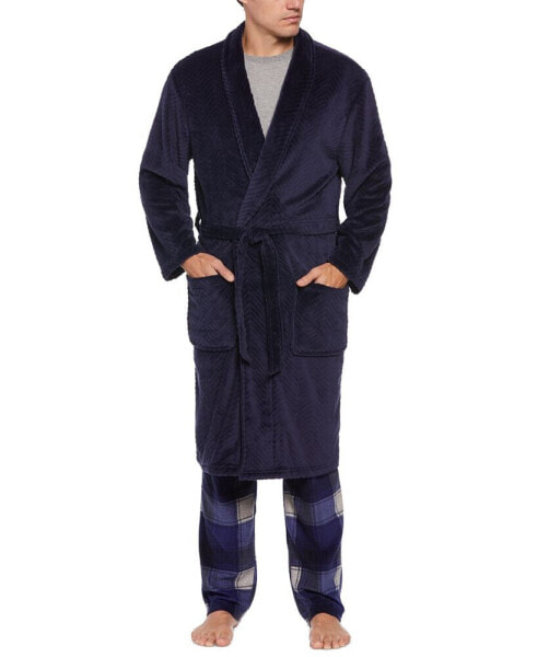 Men's Herringbone Textured Fleece Robe