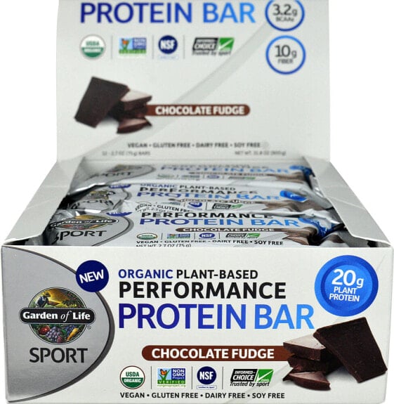 Garden of Life Sport Performance Protein Bar Chocolate Fudge Протеиновый батончик на растительной основе 12 батончиков