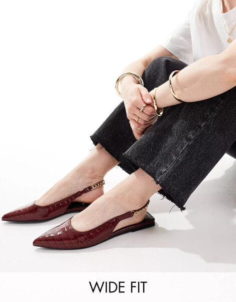 ASOS DESIGN Wide Fit Link ballet in burgundy croc