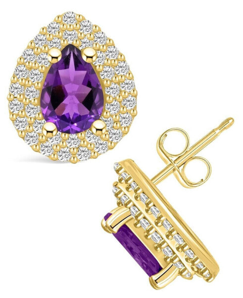Amethyst (1-1/3 ct. t.w.) and Diamond (5/8 ct. t.w.) Halo Stud Earrings in 14K Yellow Gold