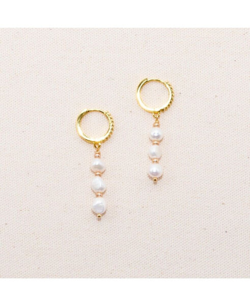 18K Gold Plated Freshwater Pearls with Rose Gold Beads- Mathilde Earrings For Women