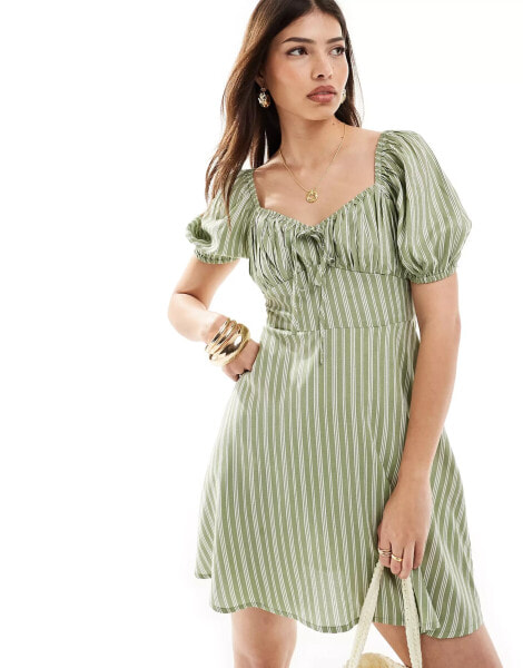 Wednesday's Girl striped linen mini dress in sage green