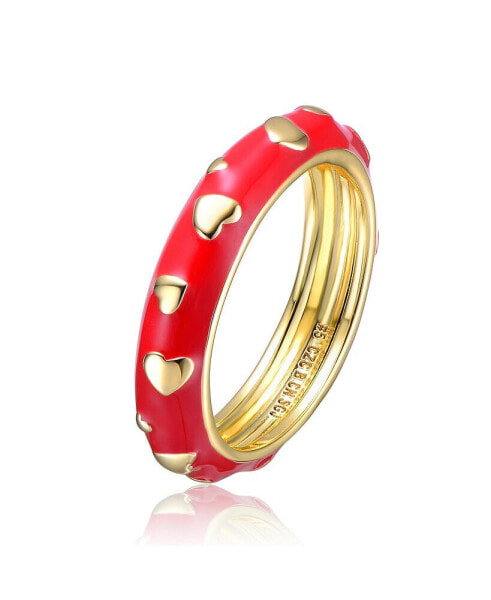 Kids Sterling Silver 14k Gold Plated Enamel Heart Stacking Band Ring