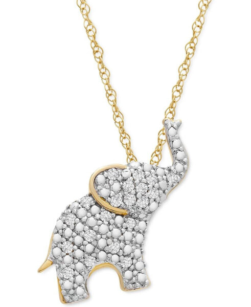 Diamond Elephant 18" Pendant Necklace (1/10 ct. t.w.) in 10k Gold, Created for Macy's