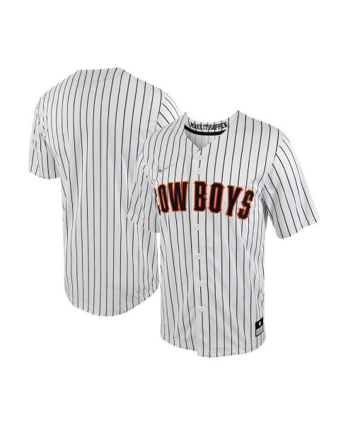 Men's White, Black Oklahoma State Cowboys Pinstripe Replica Full-Button Baseball Jersey