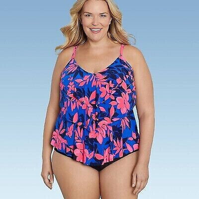 Women's UPF 50 Teired Tankini Top - Aqua Green Multi X