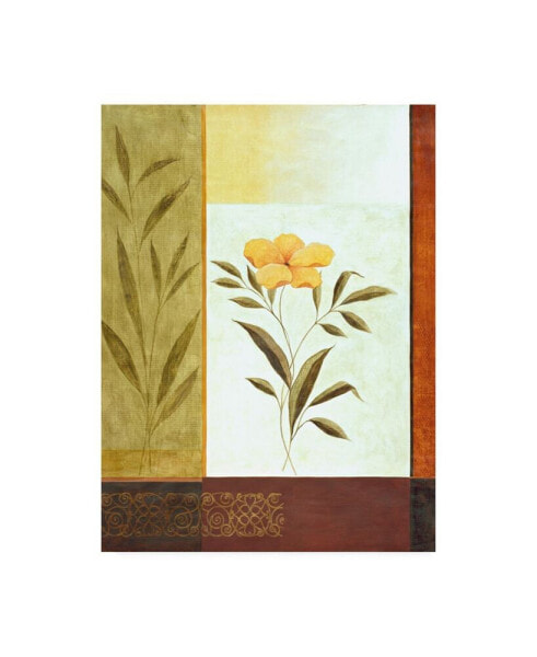 Pablo Esteban Orange Flower and Leaves Canvas Art - 19.5" x 26"