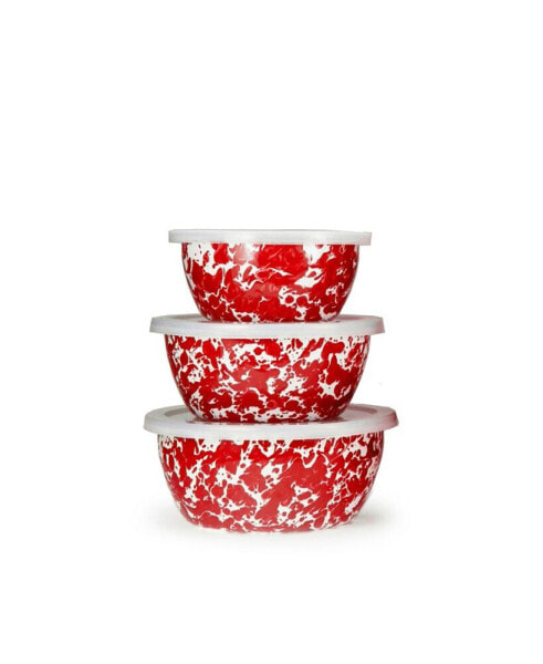 Red Swirl Enamelware Collection Nesting Bowls, Set of 3