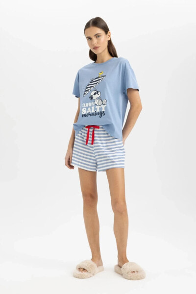 Fall In Love Snoopy Regular Fit Kısa Kollu Şortlu Pijama Takımı C1739ax24sm