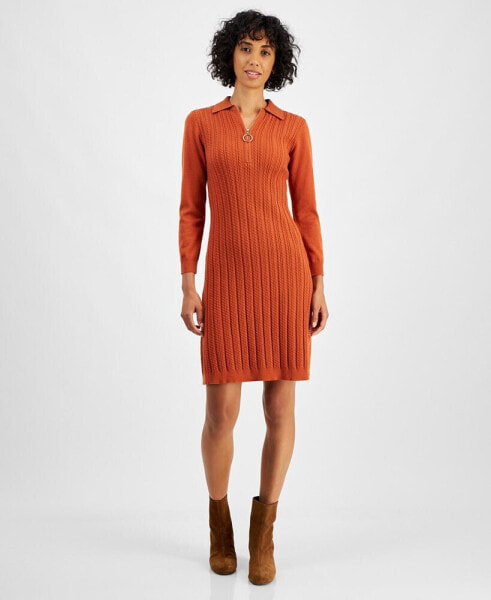 Petite Cable-Knit Half-Zip Sweater Dress