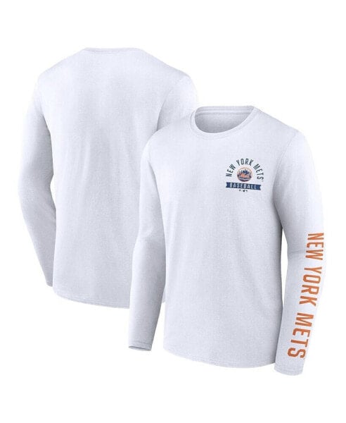 Men's White New York Mets Pressbox Long Sleeve T-shirt
