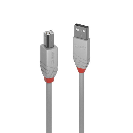 Lindy 3m USB 2.0 Type A to B Cable, Anthra Line, Grey, 3 m, USB A, USB B, USB 2.0, 480 Mbit/s, Grey