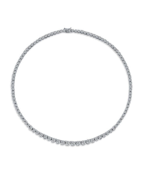 Classic Traditional Bridal Cubic Zirconia Graduated AAA CZ Round Prong Set Statement Tennis Necklace Collar For Women Wedding Prom Silver Plated