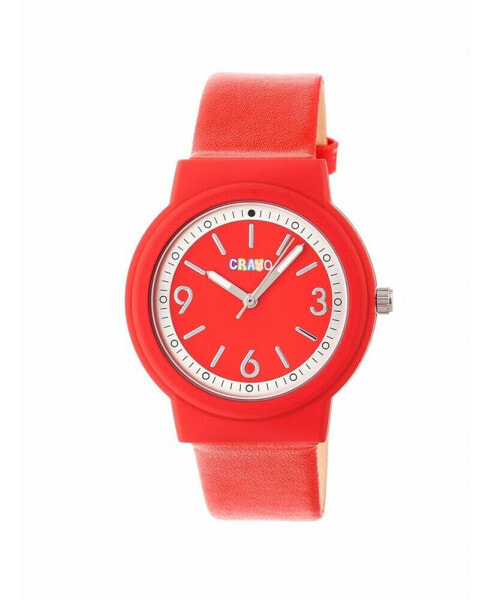 Unisex Vivid Red Leatherette Strap Watch 36mm