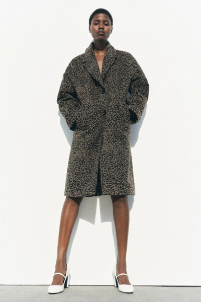 ANIMAL PRINT WOOL BLEND COAT ZW COLLECTION