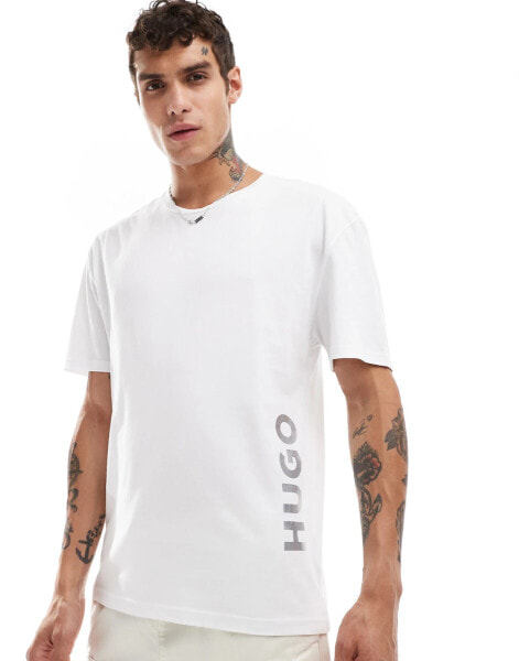 HUGO Swimwear relaxed t-shirt in white with placement logo