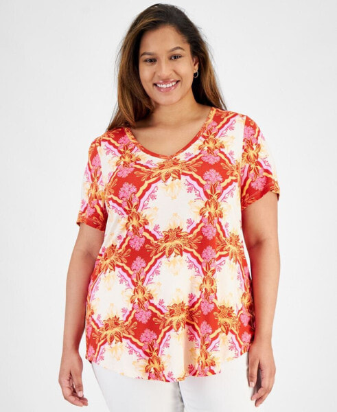 Блузка JM Collection plus Size Lush Print V-Neck, Создана для Macy's