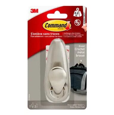 3M Command, Indoor, Universal hook, Silver, Metal, Adhesive strip, 2.2 kg