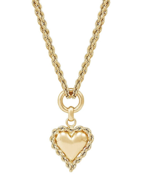 Puff Heart Rope-Framed 18" Pendant Necklace in 10k Gold