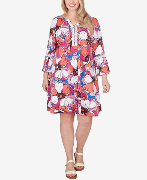 Plus Size Floral Puff Print Dress