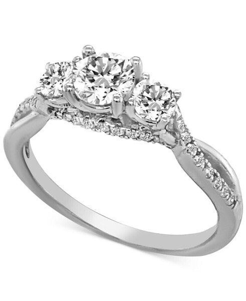 Diamond Three Stone Twist Shank Ring (1 ct. t.w.) in 14k White Gold