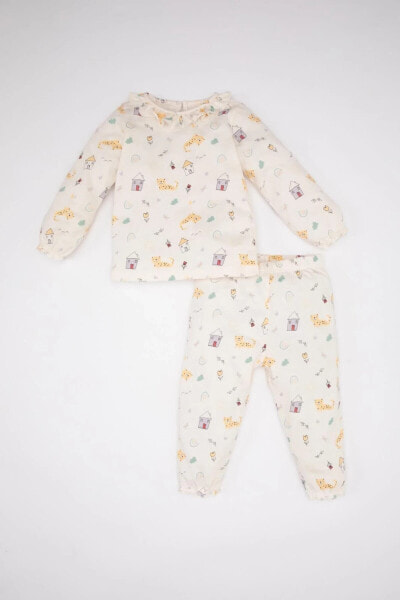 Kız Bebek Hayvan Desenli Uzun Kollu Penye Pijama Takımı C0661A524SP