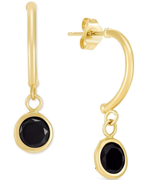 Onyx Circle Dangle C-Hoop Earrings in 14k Gold