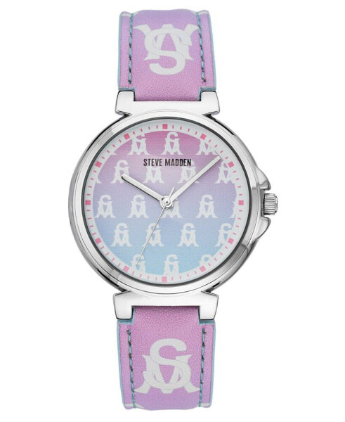 Women's Ombre Lavender and Pink Polyurethane Leather Strap with Steve Madden Logo and Stitching Watch, 36mm