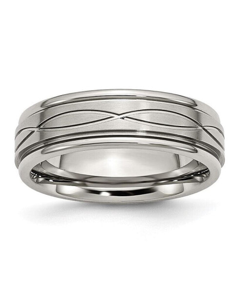 Stainless Steel Brushed Polished Criss-cross 7mm Edge Band Ring