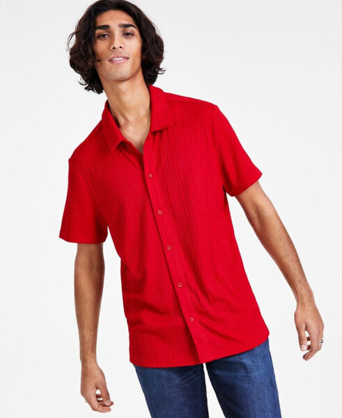 Men's Rib Knit Button-Up Short-Sleeve Shirt, Created for Macy's