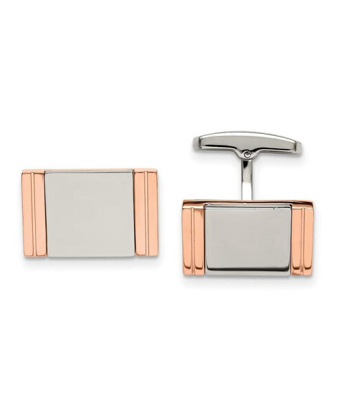 Stainless Steel Polished Rose IP-plated Rectangle Cufflinks