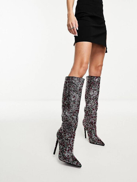 Azalea Wang Izzy embellished knee boots in multi