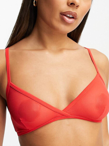 Weekday Bonnie mesh triangle bralette in red