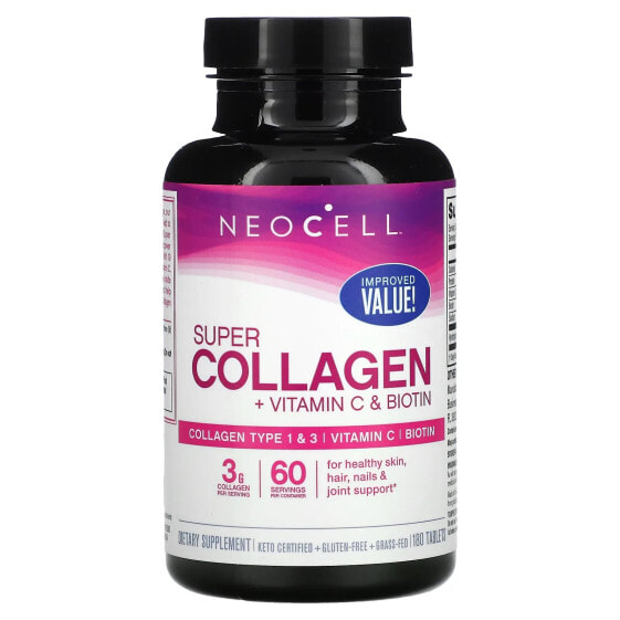 Super Collagen, + Vitamin C & Biotin, 180 Tablets