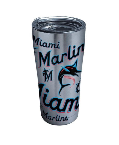Miami Marlins 20 Oz All Over Stainless Steel Tumbler with Slider Lid
