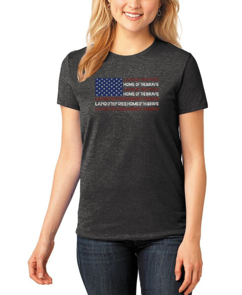 Women's Premium Blend Land of the Free American Flag Word Art T-shirt