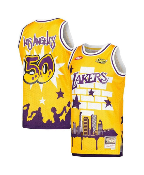 Men's x Tats Cru Gold Los Angeles Lakers Hardwood Classics Fashion Jersey