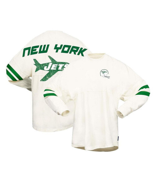 Women's Cream Distressed New York Jets Gridiron Classics Retro T-shirt