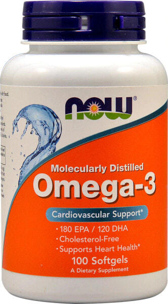 NOW Omega-3 Cardiovascular Support Омега-3 180 ЭПК / 120 ДГК для здоровья сердечно-сосудистой системы 100 гелевых капсул