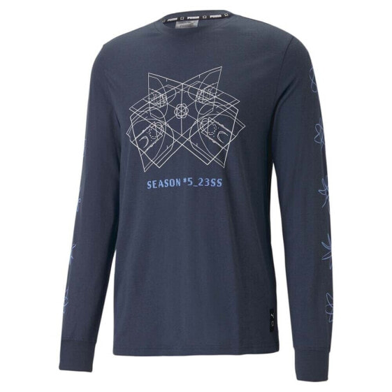Puma Drive Graphic Crew Neck Long Sleeve Shirt Mens Blue Casual Tops 53859301