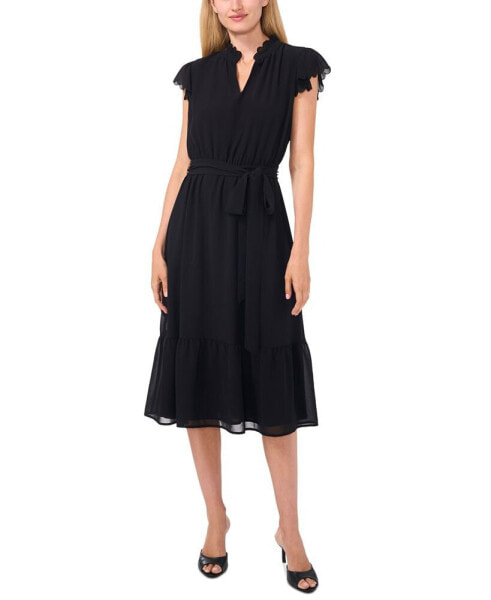 Women's Scallop-Ruffle Tie-Waist Midi Dress