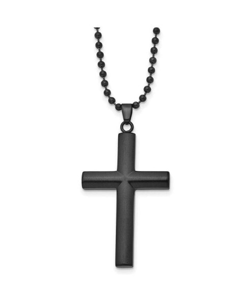 Brushed Black IP-plated Cross Pendant Ball Chain Necklace